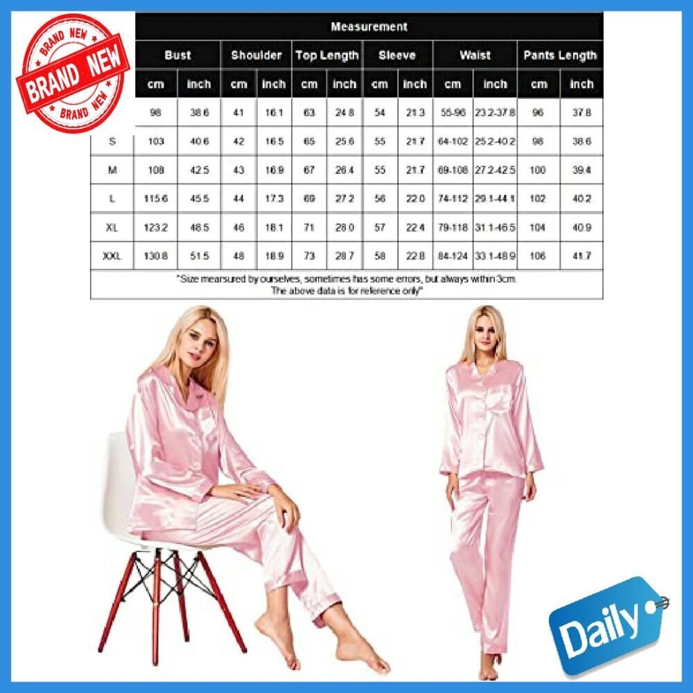 Long Sleeve Satin Pajama Set with Pocket, Button Down Sleepwear - Picture 7 of 8